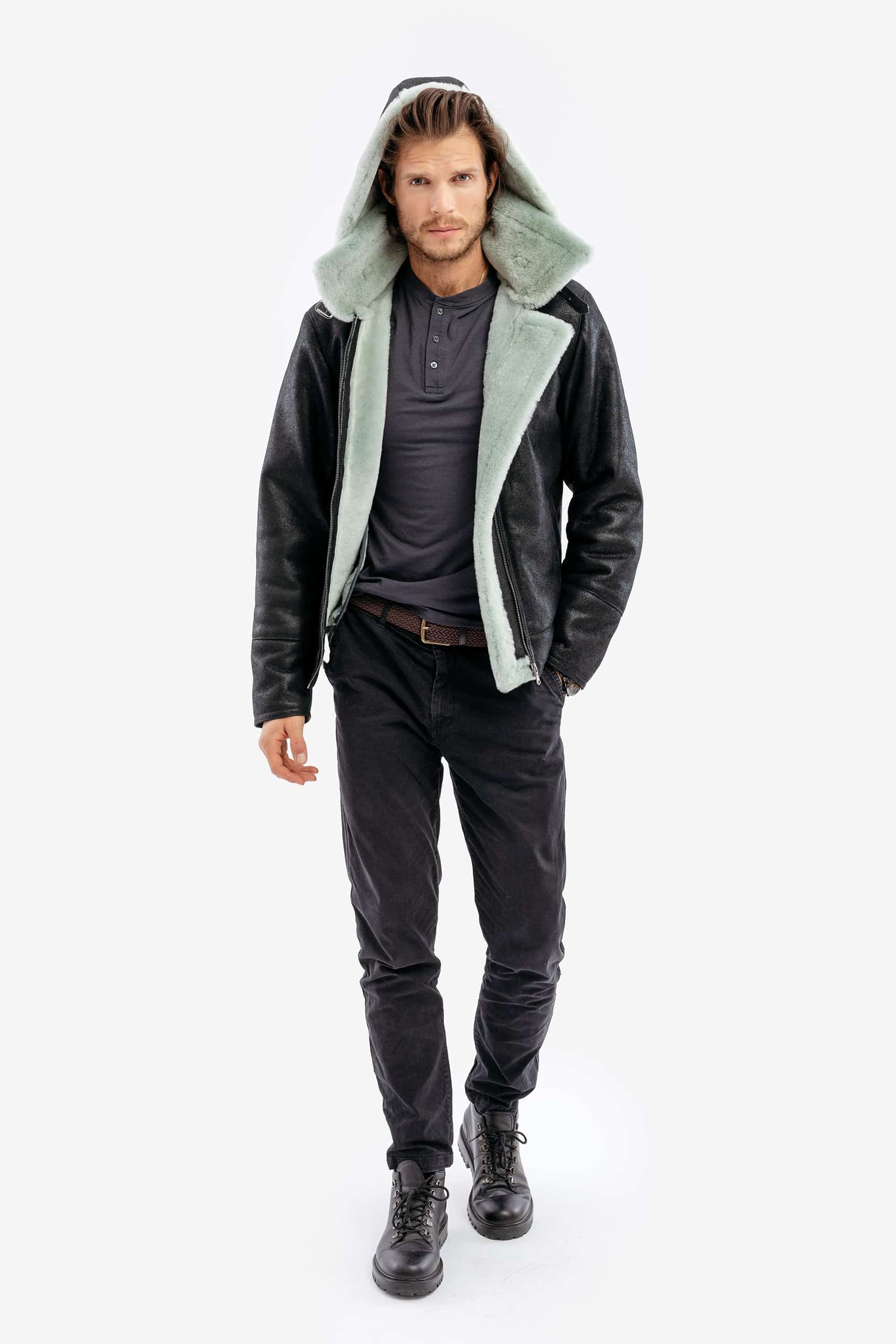 jacheta din blana pentru barbati, jacheta model aviator, jacheta pilot